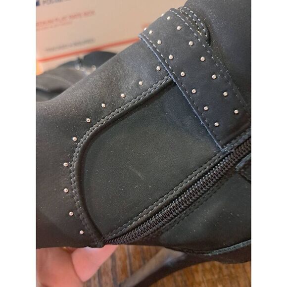10M ...me too Black Buckle Embellished High Heel Pump Ankle Boots Booties Shoes - Picture 8 of 11